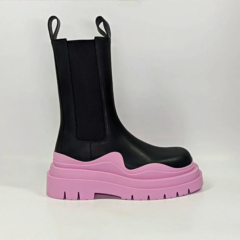 Bottega Veneta Women's Black & Pink Platform Chelsea Boots Size 36.5 MSRP $1,450
